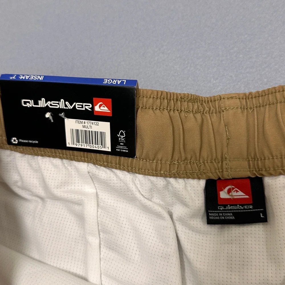 Quiksilver Swim Trunks Mens Large Tan Orange New Striped 7 Inseam Board Shorts